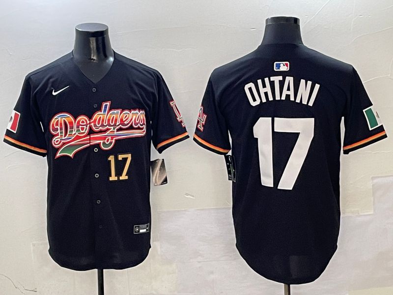 Men Los Angeles Dodgers #17 Ohtani Black rainbow Nike 2025 MLB Jersey style 5